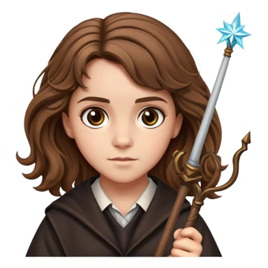 Hermione Granger with bushy brown hair and wand sticker