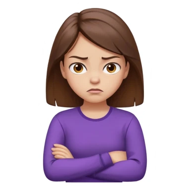 Angry Pouty girl with squinted eyes folding arms in a purple longsleeve shirt she has fair skin and brown hair sticker