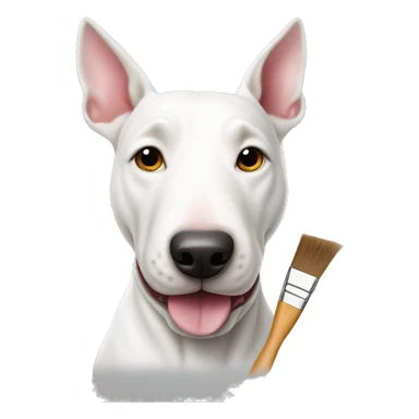 White bull terrier dog holding a paint brush  sticker