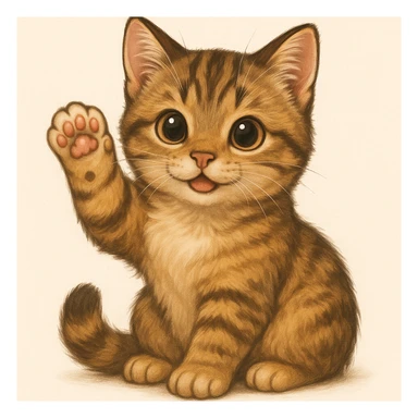 A cute cat waving its paw, friendly and adorable, in general style, detailed and vibrant. sticker