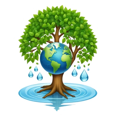 An icon featuring a tree, a recycling symbol, and a globe, representing ecology. The design includes green leaves, a water droplet, and wildlife, symbolizing the study of ecosystems, sustainability, and environmental protection. Transparent background. sticker