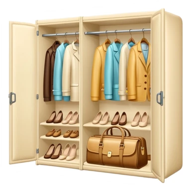 Glossy cream PVC closet with realastic cloth and shoes with bags sticker