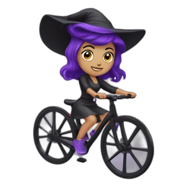 Cute witch dark purple hair riding spin bike sticker