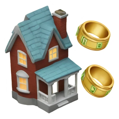 a house and 2 wedding rings and a little bit of money sticker