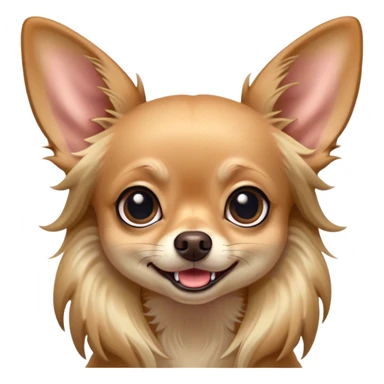 Cinematic Comical Long Haired Fawn Chihuahua Portrait Emoji, Head tilted dramatically with an exaggeratedly shocked or offended expression, long, silky fawn hair flowing with a vibrant sheen, wide, expressive dark eyes filled with exaggerated disbelief, Simplified yet hilariously expressive features, highly detailed, glowing with a slightly sassy glow, high shine, dramatic yet playful, stylized with an air of attitude, bright and endearing, soft glowing outline, capturing the essence of a sassy and over-the-top companion, so meme-worthy it feels like it could side-eye its way into internet fame instantly! sticker