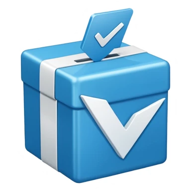 Blue box with a white check mark in the middle of the blue box that is a little bit tilted to the right and its 1d sticker