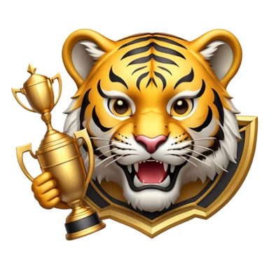 tiger face holding victory trophy cup for Twitch emote sticker