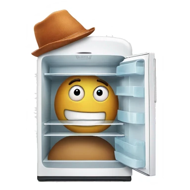 Fridge wearing a hat sticker