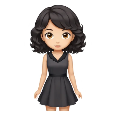 Cute kawaii gorgeous anime lady with black wavy hair wearing a soft feminine dress but looking confident like a boss lady sticker