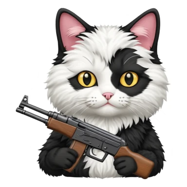 black and white cat with an ak47 gun sticker