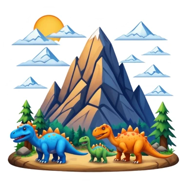 mountian with massive inks on it and many dinosaurs sticker