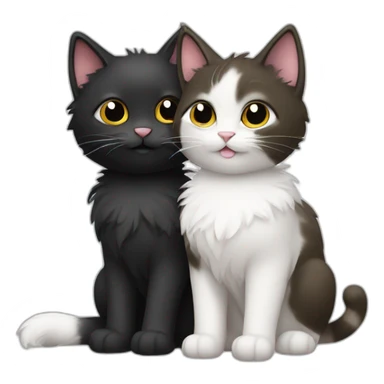 Two cute fluffy cats one black and one white kissing sticker