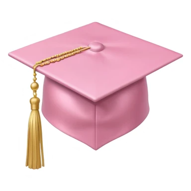 Pastel pink graduation cap with satin texture, gold tassel, elegant minimal style sticker