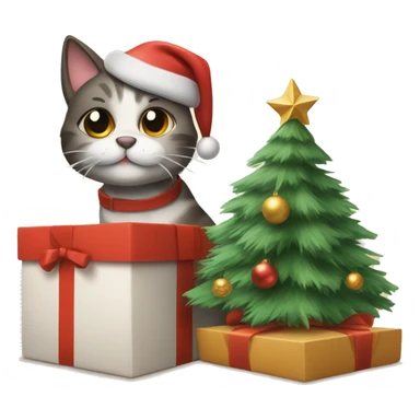 Draw a cat and a dog in 2 different gift boxes under the tree for Christmas sticker