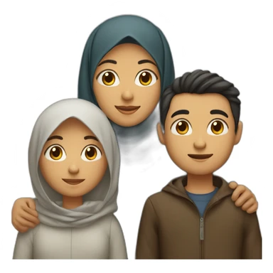 Family of four people: a mother who is the only person wearing a hijab, a father who has dark hair, a young little girl with dark hair, and a young little boy with dark hair, light brown skin sticker