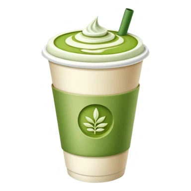 a matcha latte ona a paper cup with a lid sticker