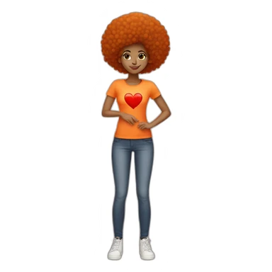 Light skin girl afro orange with handheart sticker