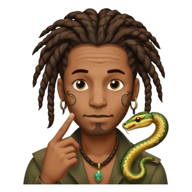 Black man with dreads and snake tattoo on forehead with index finger under his nose  sticker