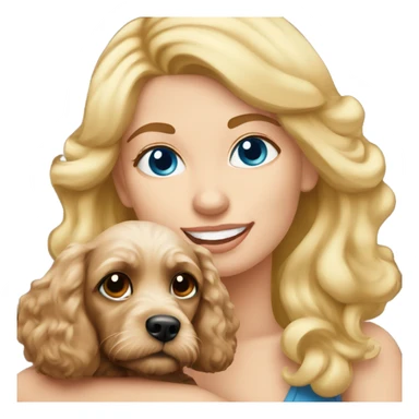 blue eyed blonde lady with brown Cockapoo puppy dog sticker