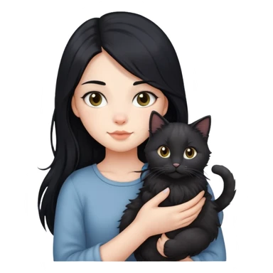 A girl with long black hair holding a Devon cat sticker