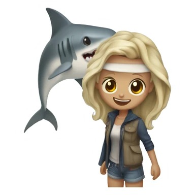 Persona encima de un tiburón en la playa i al lado de una chica sticker