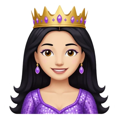 Queen Esther from The Bible with long black hair, lavender sequin outfit sticker
