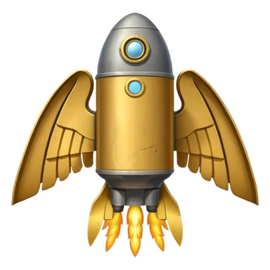 gold ancient wide jetpack with extremely wide rocket wings and worn, weathered look, back view, no fire sticker