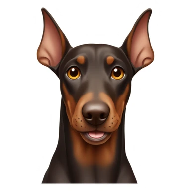Brown Doberman dog smiling with uncropped ears and light brown eyes sticker