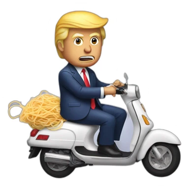 Donald Trump on a scooter eating spaghetti sticker
