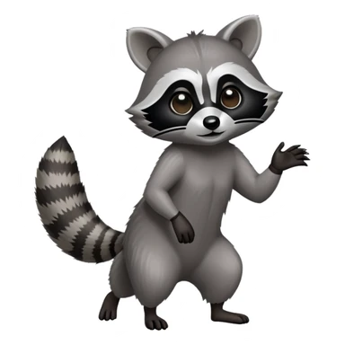 Cinematic-Raccoon-Realistic-Full-Body-Standingon all fours-Emoji – Tail flicking lazily, head tilted dramatically, thick grey fur with a signature black mask, sharp and alert ears, simplified yet realistic focused features, highly detailed, glowing with an almost sarcastic glow. sticker