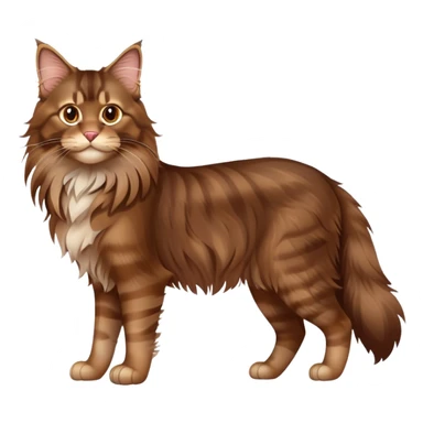 cinematic-brown-maine-coon-cat-full-body-on all fours-emoji,-head-tilted-playfully-and-inquisitively,-sleek--brown-fur,-simplified-yet-adorable-features,-highly-detailed,-glowing-with-a-warm,-friendly-glow -simplified-yet-realistic sticker