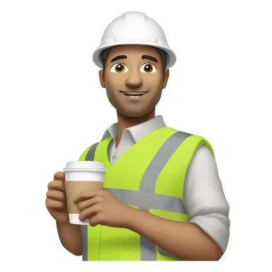 Civil engineer with white helmet holds coffee sticker