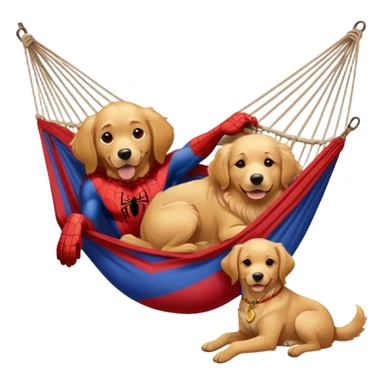 Spider-Man resting on a hammock with a golden retriever next to him sticker
