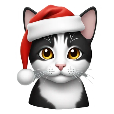 Cat black and White in Santa Claus hat sticker