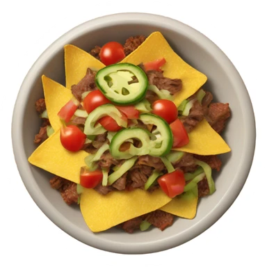 Nachos in a bowl with beef, lettuce, tomatoes, jalapeños sticker