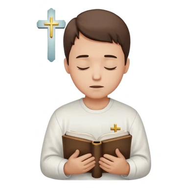 Guy who reads Bible with cross on it and with his eyes closed in prayer and without anything in the background  sticker