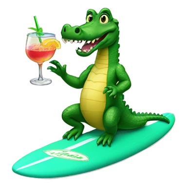 alligator with a cocktail on a surfboard  sticker