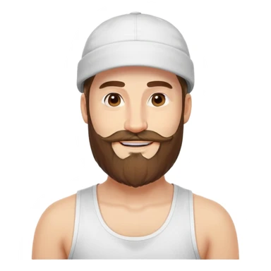 Alex Hormozi, white man with mid-long hair wearing a cap, big beard, smiling, white tank top sticker