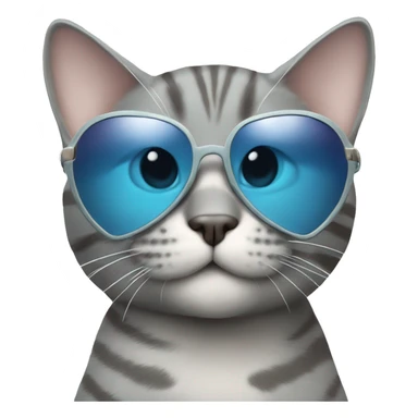 Grey tabby cat wearing light blue heart shaped sunglasses sticker