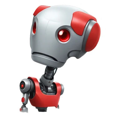 robot, red, 2 eyes, red antenna in the head from the right ear, one hand, small, simple sticker