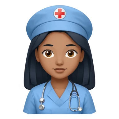 pretty brown skin nurse with long black hair and slanted brown eyes in light blue scrubs sticker