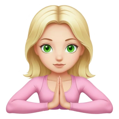 blonde yoga girl with green eyes light pink clothes n sticker
