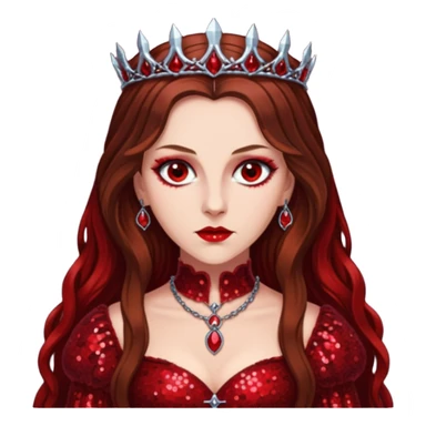 Countess Bathory with long brown hair, red sequin outfit sticker