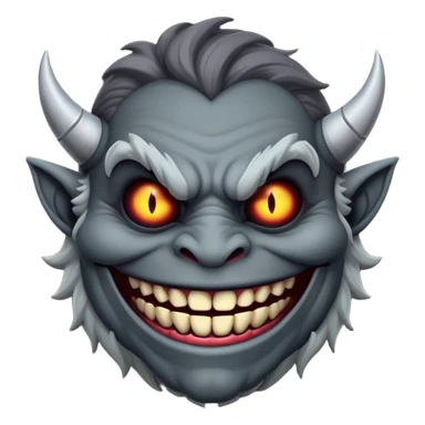 Super idol with a demonic devious evil killer monster trollge smile from a certain trollges face from a certain trollge incident and 60-75% of super idols face (on the right) is (somewhat dark) gray and the other 25-40% is a (somewhat light) or whitish gray color and the background is pitch black sticker