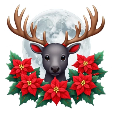 Dark moon with antlers and pointsettias  sticker