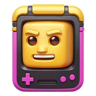 Clash of Clans aesthetic: Cinematic Playful Game Boy Portrait Emoji, rendered in a 3D vector-style similar to standard emojis with minimal shading and bold, simplified shapes. A compact, distinct form with signature details, softly glowing with a nostalgic gaming charm. Simplified yet unmistakably iconic, highly detailed and consistent, glowing with a soft radiance and high shine. Stylized with a touch of retro gaming magic and a soft glowing outline, capturing the essence of a beloved gaming relic with a friendly, playful manner! sticker