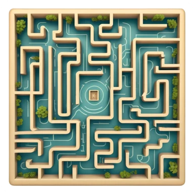 An icon showing an overhead view of a maze with doors on each side, leading to the finish line. The maze should be intricate, symbolizing the challenge of indoor and city-based escape rooms. The design conveys the thrill of navigating through twists and turns. transparent background sticker