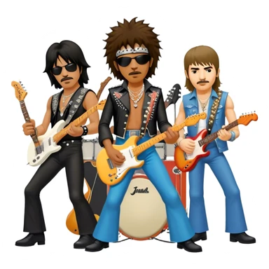 Icon for Rock Music: collage of iconic rock musicians—Klaus Meine, Jimi Hendrix, Kurt Cobain, Freddie Mercury, and Ozzy Osbourne—playing electric guitars and singing on stage. Capturing the powerful energy and rebellious spirit of rock. Transparent background. sticker