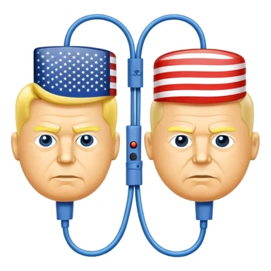 symbolic hot wire connecting Russia and USA with Russian and US flags at each end, glowing wire in the middle, cartoon faces of John F. Kennedy and Nikita Khrushchev on each side, tense Cold War atmosphere sticker
