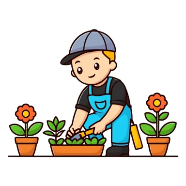 young white male gardener planting flowers sticker